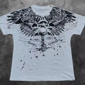 Affliction Men's White and Black Graphic Tee